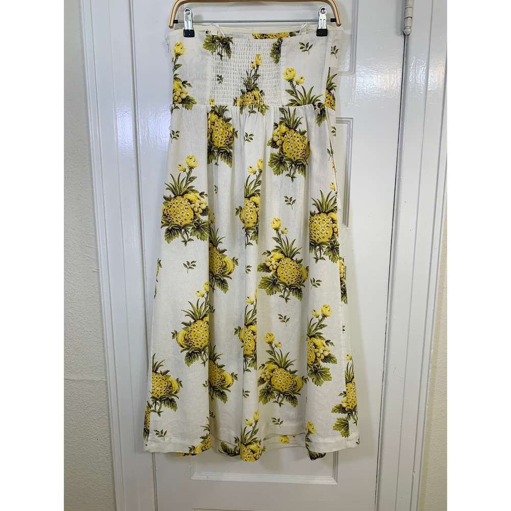 Tahari Cream Linen Sundress Pineapple A‎ Line Fit Flare Resort Vacation Size 8 - Picture 12 of 16